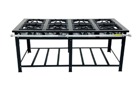 Fogão Industrial Lateral 8 Bocas 4 Bocas Simples 4 Bocas Duplas 30x30 Linha Extra Baixa Pressão Venâncio E8