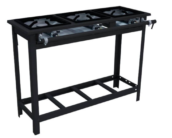 Fogão Industrial 3 Bocas 30x30 Linha Vulcão Alta Pressão Venâncio VAP3