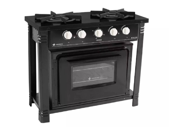 Fogão Industrial Venâncio Bravo 2 Bocas com Forno 98 Litros Baixa Pressão Preto BR2B + BRF2