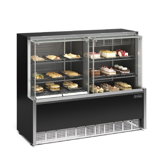 Balcão Quente/Frio-torta Gelopar Vidro Reto 1,40m Preto - GQEA-140LB PR 220V