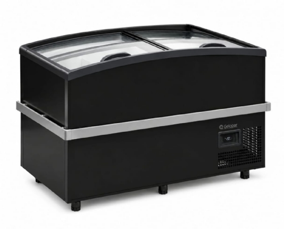 Ilha Para Congelados Vidro Curvo 1,50m Gelopar GISM 150/PR Dupla Ação Bivolt Inverter
