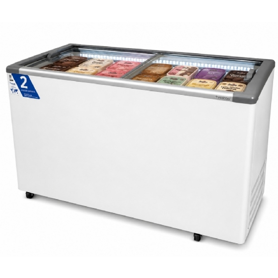 Freezer Horizontal Expositor Fricon Tampa de Vidro com Iluminação em Led 411L HCEB411-2V300-220V