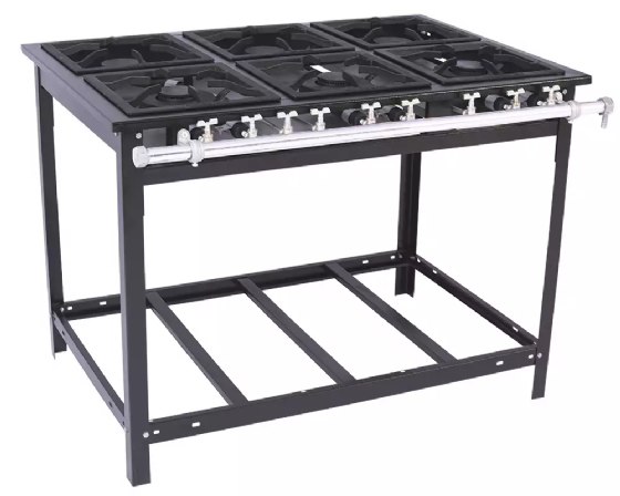 Fogão Industrial Lateral 6 Bocas Duplas Baixa Pressão 40x40 Venâncio M6