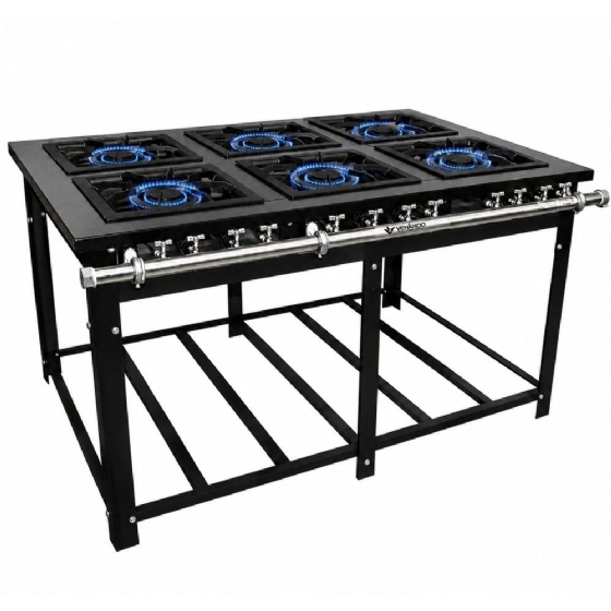 Fogão Industrial Lateral 6 Bocas Duplas Baixa Pressão 40x40 Venâncio M6