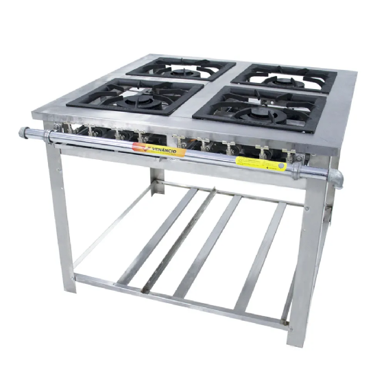 Fogão Industrial Venâncio Maxi Inox 4 Bocas 40x40 Duplas Baixa Pressão MI4