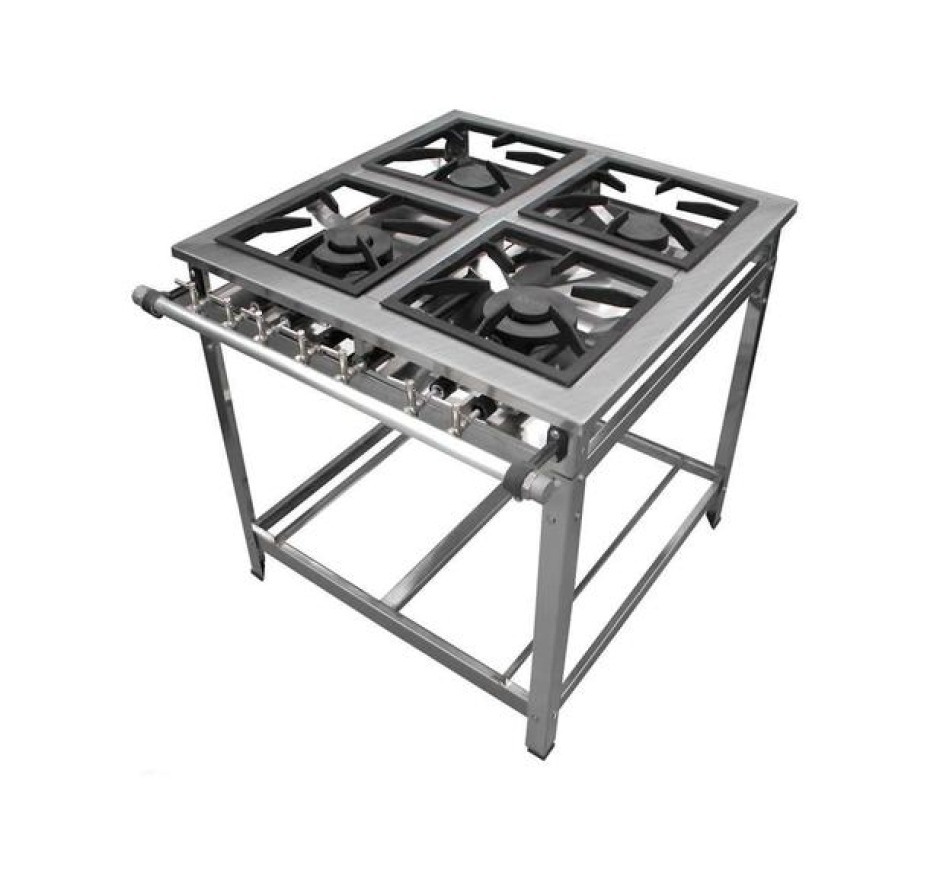 Fogão Industrial 4 Bocas 30x30 QS/QD Inox Economy Baixa Pressão Cristal Aço