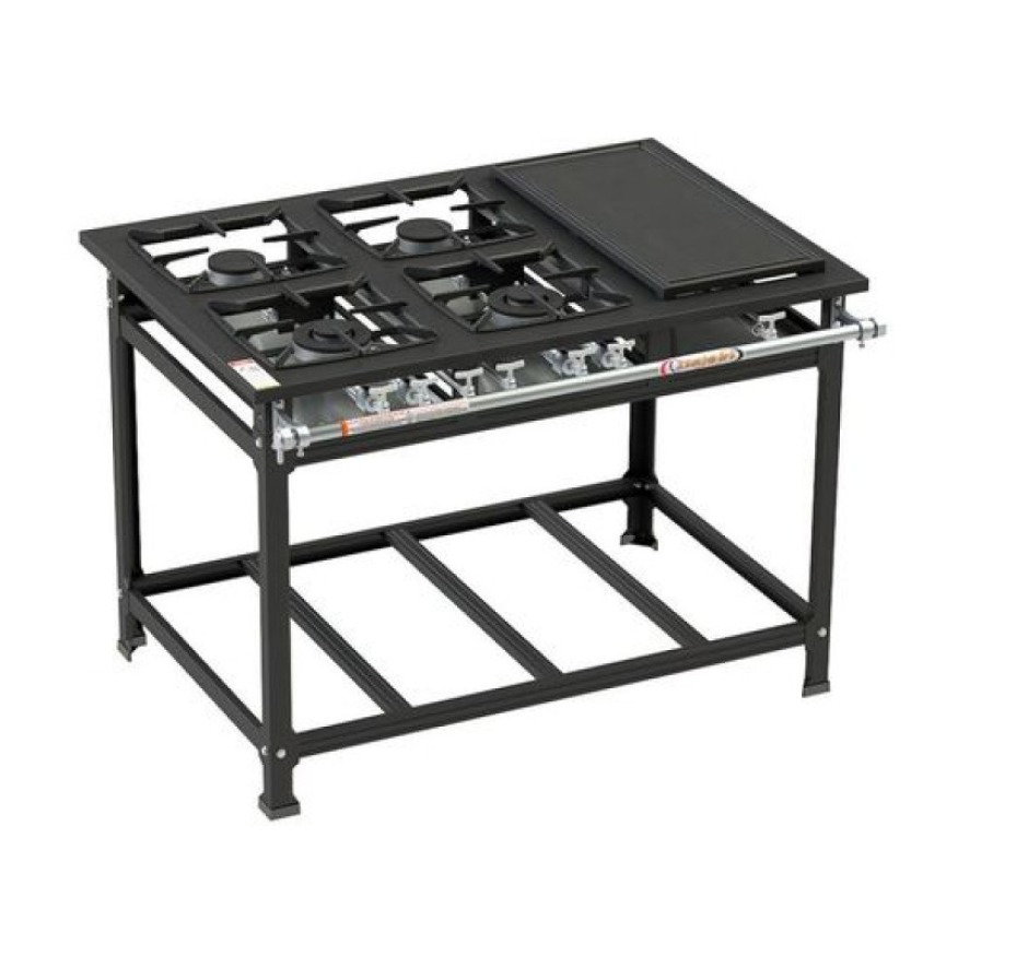 Fogão Industrial 4 Bocas 30x30 Economy Cristal Aço Baixa Pressão Com Chapa Bifeteira