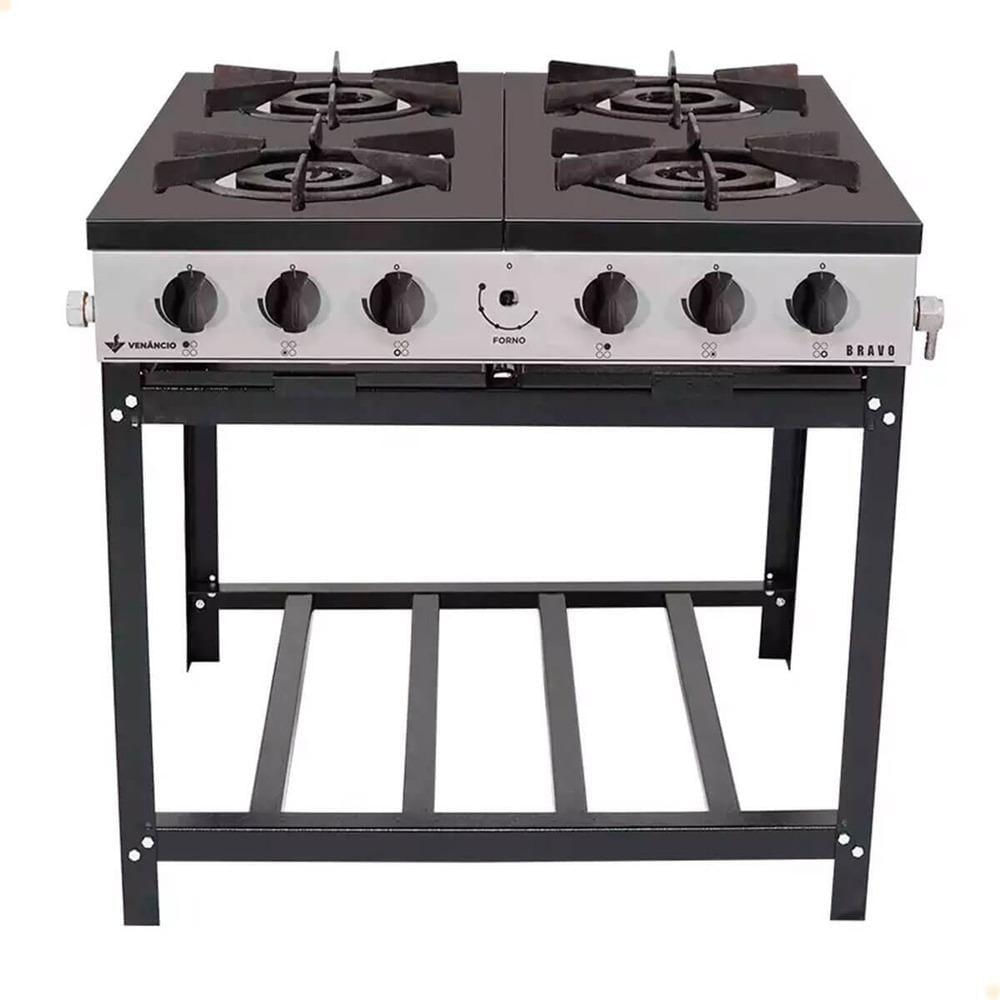 Fogão Industrial Venâncio 4 Bocas Baixa Pressão Sem Forno Linha Bravo Grafite BR4B