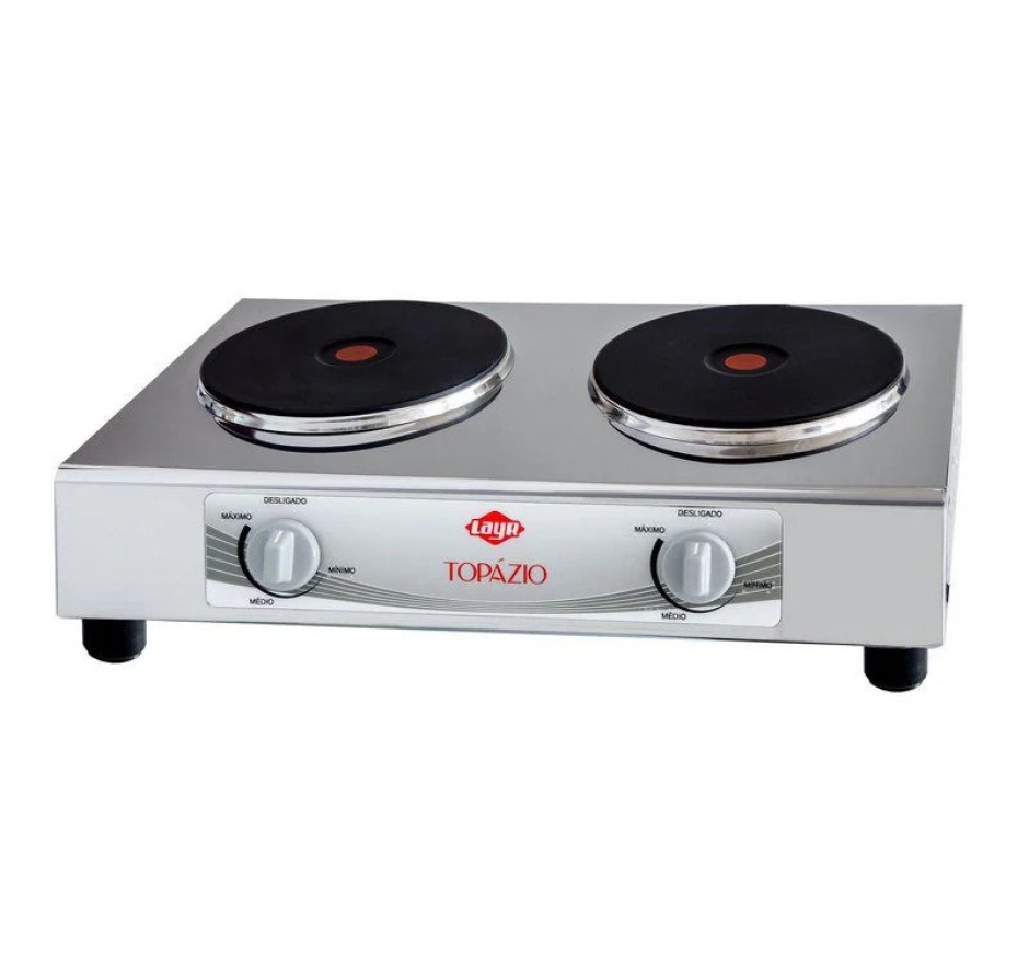 Fogão Elétrico 02 bocas de Mesa Inox Topázio 4.0 Layr 3826W 220v