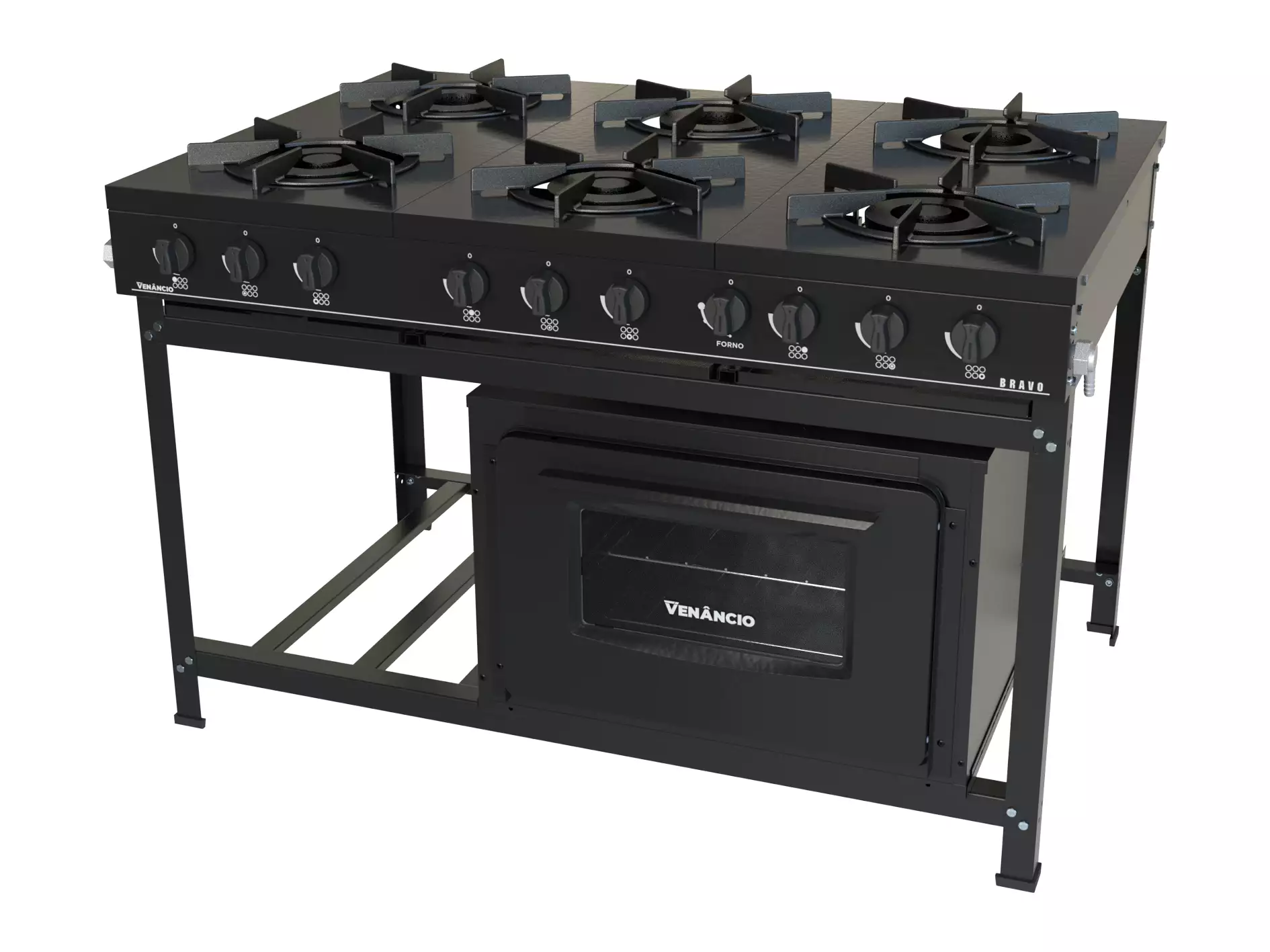 Fogão Bravo Industrial Venâncio 6 Bocas Com Forno Baixa Pressão Preto BR6BF