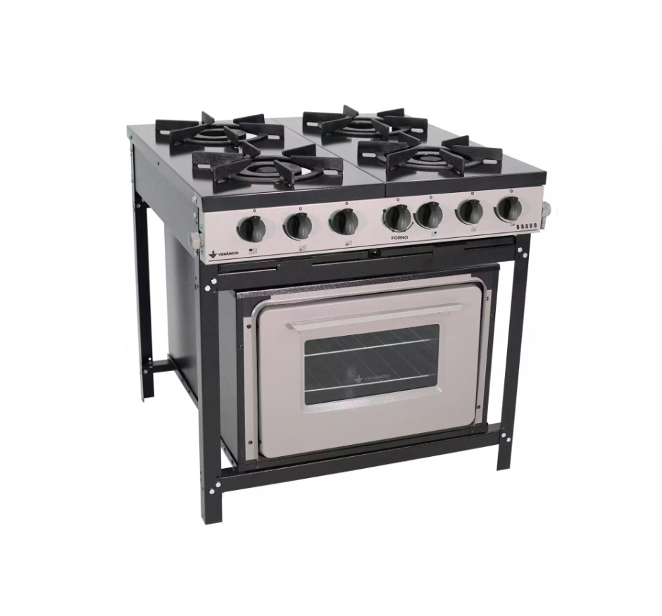 Fogão Bravo Industrial Baixa Pressão 4 Bocas grafite com Forno Venâncio BR4BF