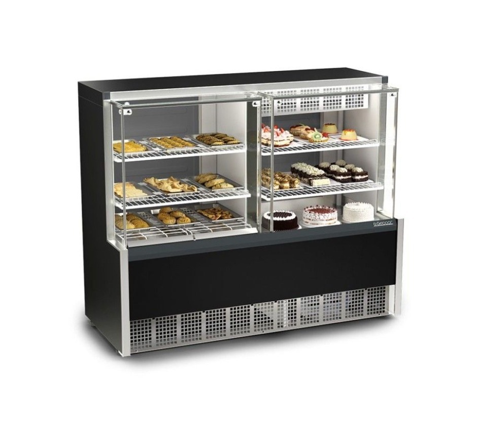 Balcão Quente/Frio-torta Gelopar Vidro Reto 1,40m Preto - GQEA-140R PF 127V