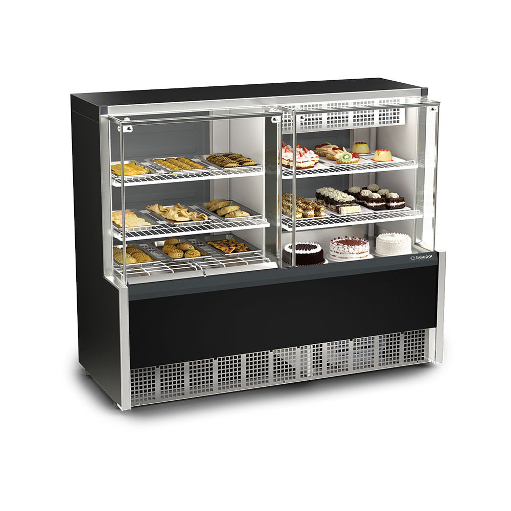 Balcão Quente/Frio-torta Gelopar Vidro Reto 1,40m Preto - GQEA-140R PF 127V