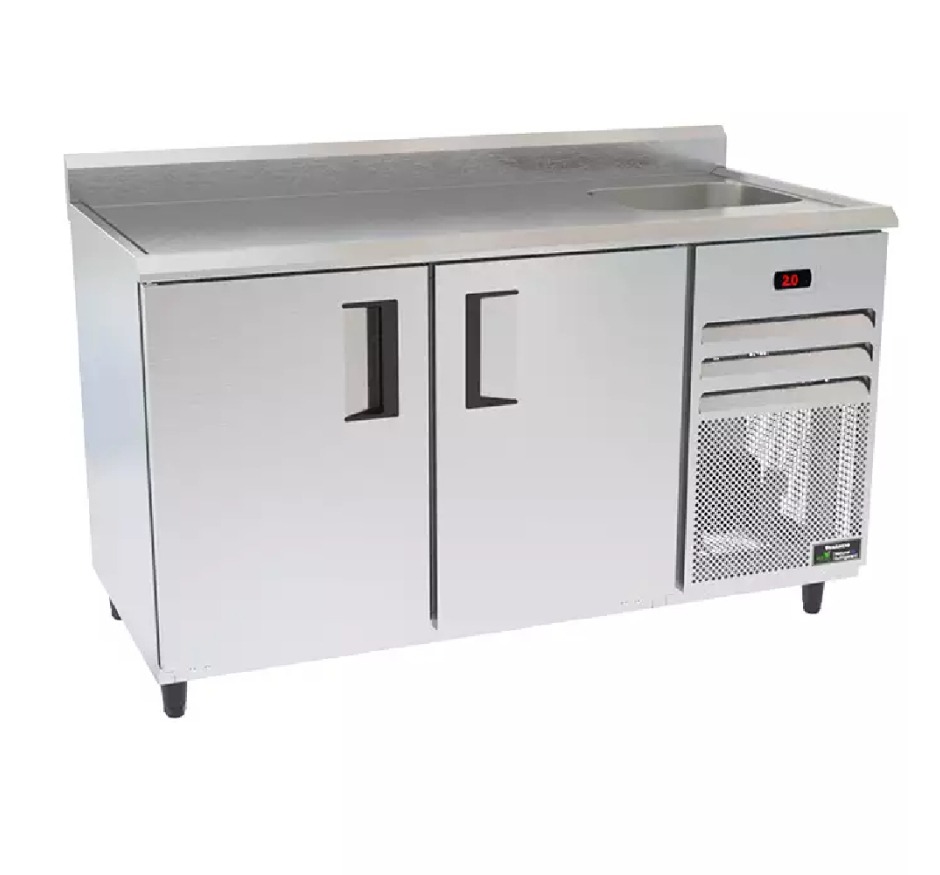 Balcão de Encosto Refrigerado Inox 2M Borda Com Espelho e 1 Cuba VBSR20 Venâncio 220v