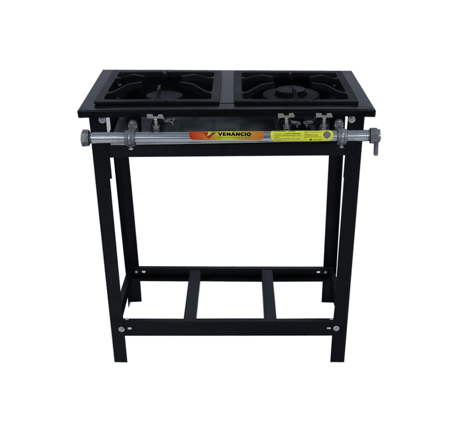 Fogão Industrial 2 Bocas 1 Queimador Duplo 30x30 Linha Extra Baixa Pressão Venâncio E2D1P