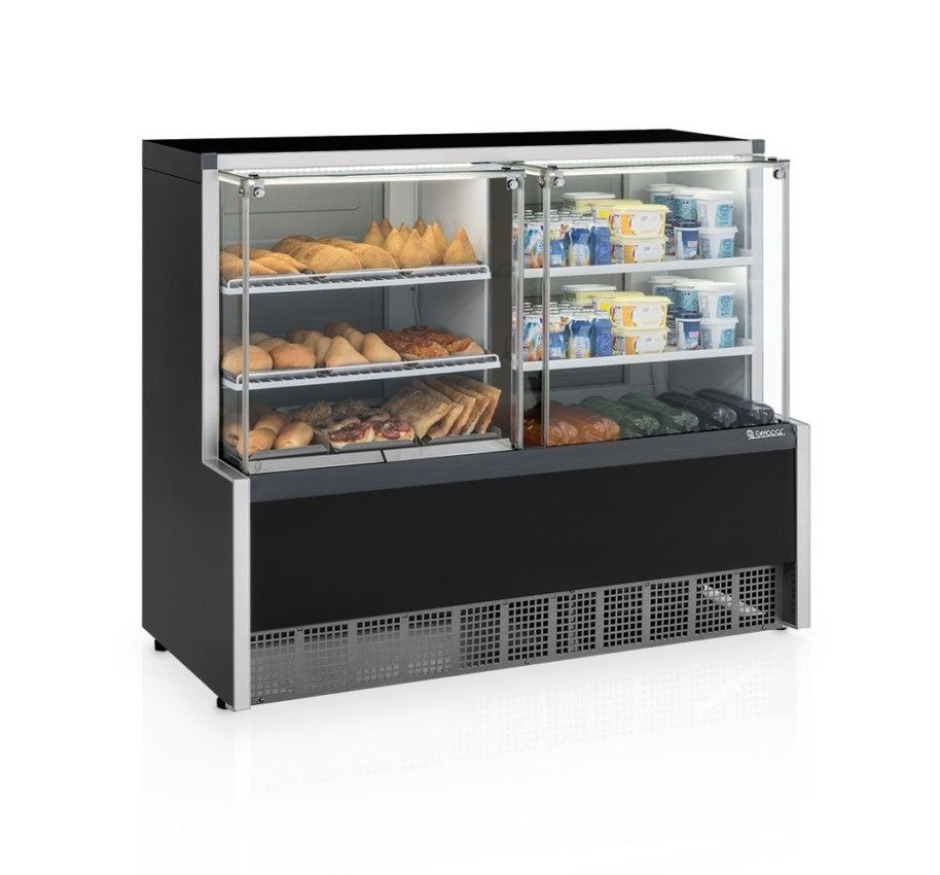 Balcão Quente/Frio Gelopar Vidro Reto 2 Placas Frias 1,40m Preto - GQRA-140R 127v