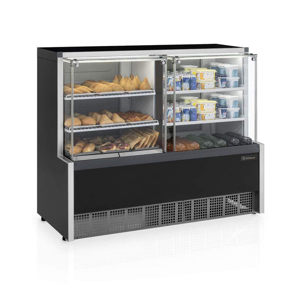 Balcão Quente/Frio Gelopar Vidro Reto 2 Placas Frias 1,40m Preto - GQRA-140R 127v