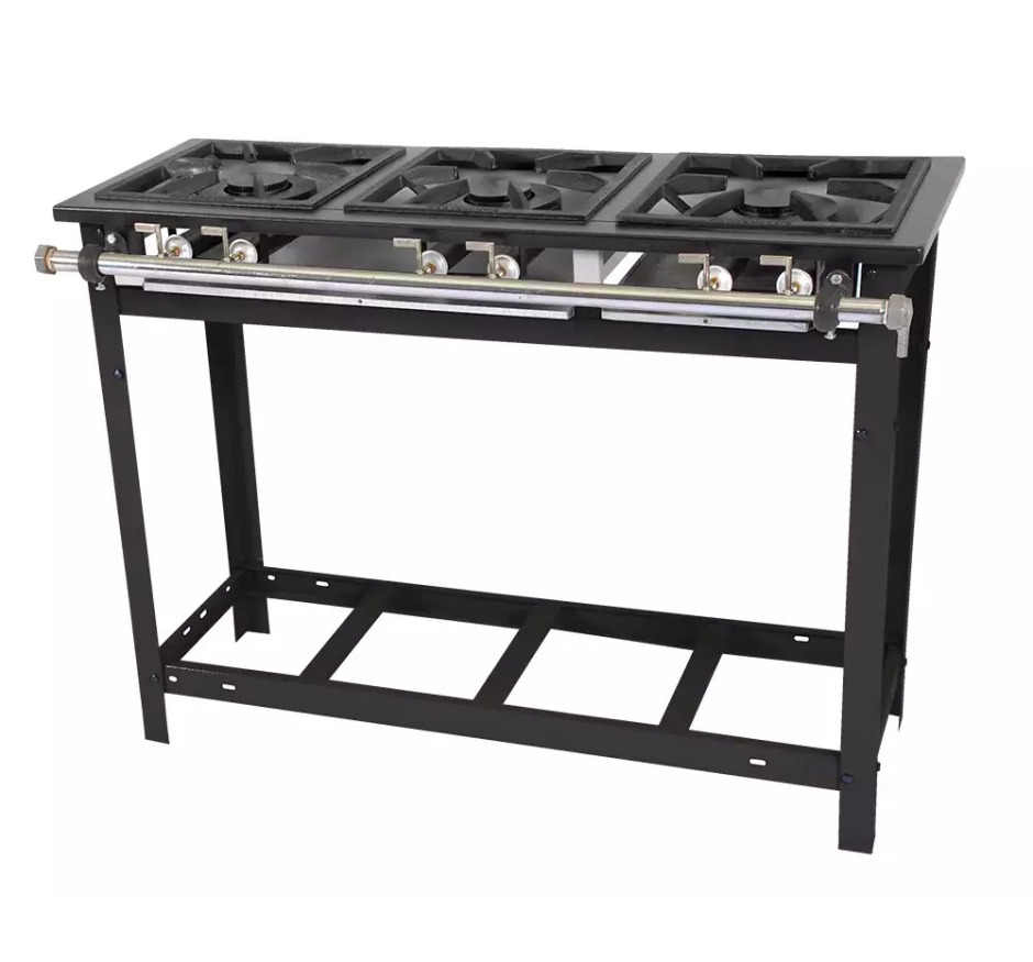 Fogão Industrial 3 Bocas 1 Simples/2 Duplas 30x30 Linha Extra Baixa Pressão Venâncio E3