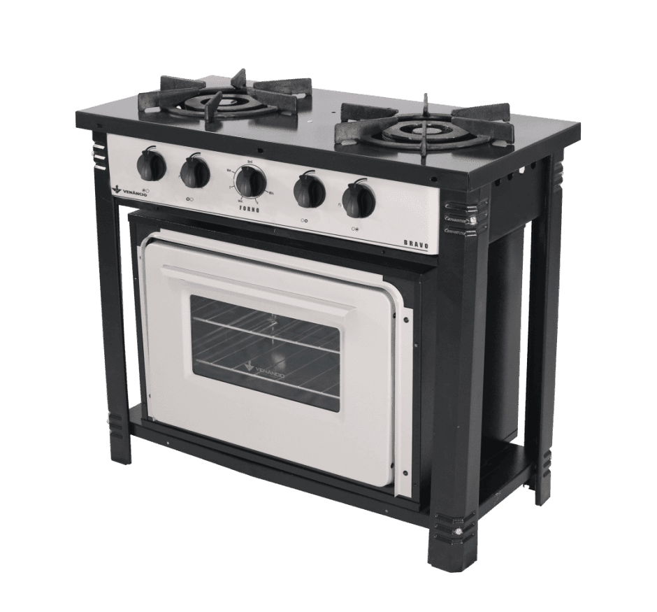 Fogão Bravo Industrial Baixa Pressão 2 Bocas grafite com Forno Venâncio BR2BF