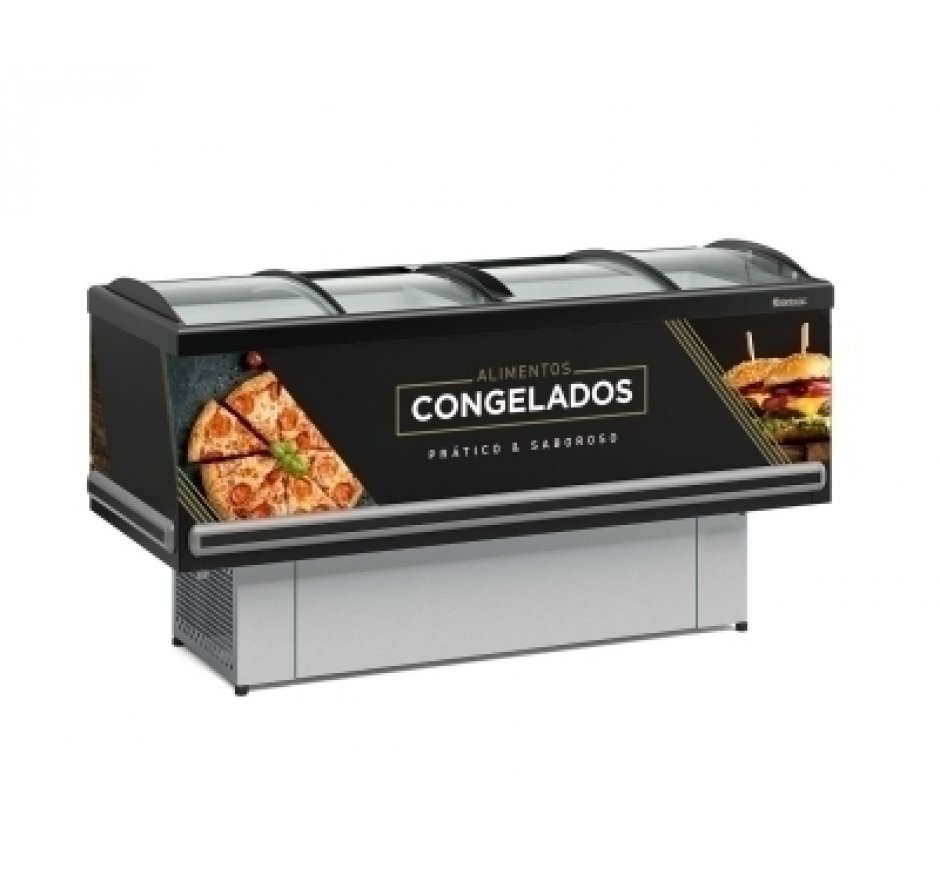 Ilha Expositora para Congelados Gelopar 1,90m Vidro Curvo Preta Dupla Ação Standard GESV 190C PR 220v