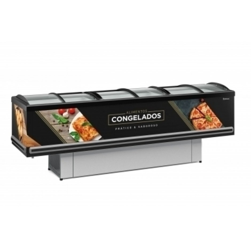 Ilha Expositora para Congelados Gelopar 2,90m Vidro Curvo Preta Dupla Ação Standard GESV 290C PR 220v