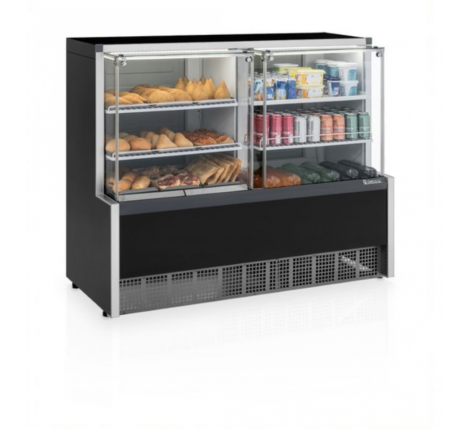 Balcão Quente/Frio Gelopar Vidro Reto 2 Placas Frias 1,40m Preto - GQRA-140R 127 v