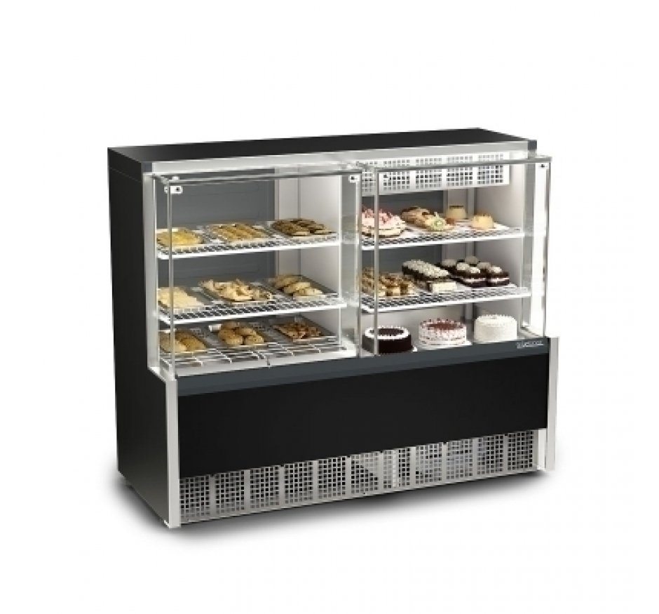 Balcão Quente/Frio-torta Gelopar Vidro Reto 1,40m Preto - GQEA-140R 127v