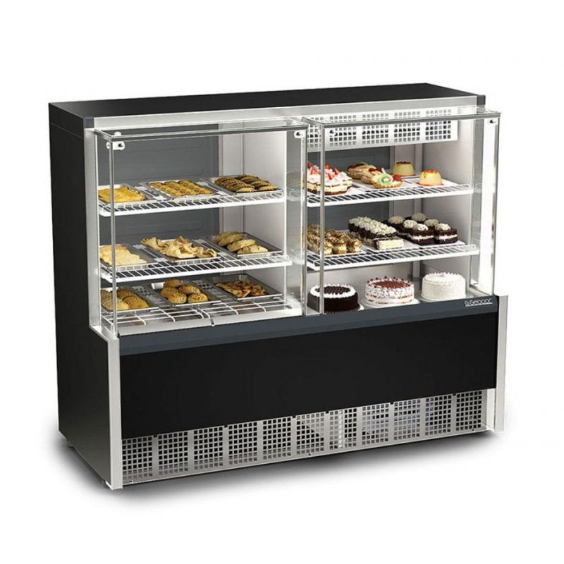 Balcão Quente/Frio-torta Gelopar Vidro Reto 1,40m Preto GQEA-140R  220V