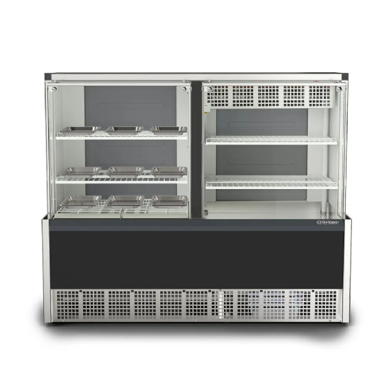 Balcão Quente/Frio-torta Gelopar Vidro Reto 1,40m Preto - GQEA-140R PF 127V