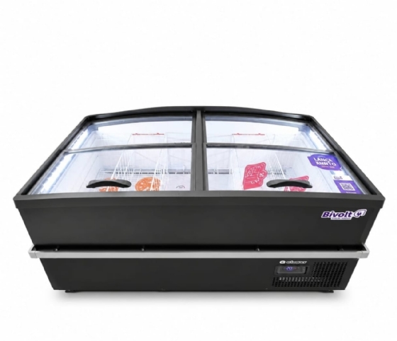 Ilha Para Congelados Vidro Curvo 1,50m Gelopar GISM 150/PR Dupla Ação Bivolt Inverter