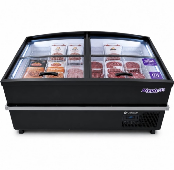 Ilha Para Congelados Vidro Curvo 1,50m Gelopar GISM 150/PR Dupla Ação Bivolt Inverter
