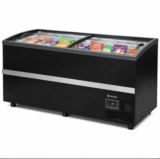 Ilha Para Congelados Vidro Curvo 1,90m Gelopar GISM 190/PR Dupla Ação Bivolt Inverter