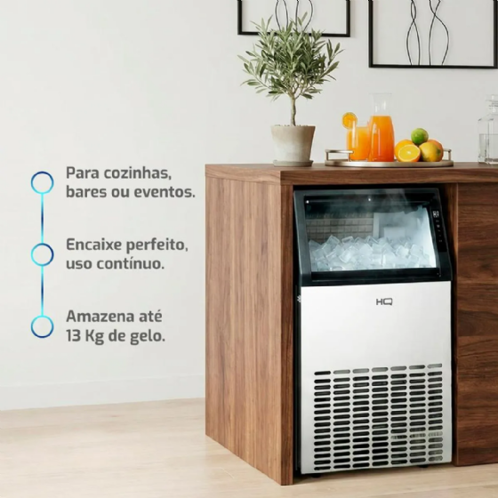 Máquina de Gelo Profissional HQ 70kg Turbo Ice Preta e Inox HQ-HQMGI70 220v