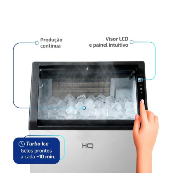 Máquina de Gelo Profissional HQ 70kg Turbo Ice Preta e Inox HQ-HQMGI70 220v