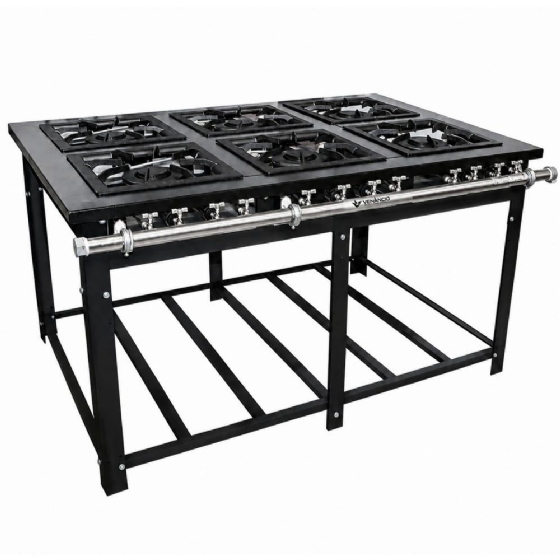Fogão Industrial Lateral 6 Bocas Duplas Baixa Pressão 40x40 Venâncio M6