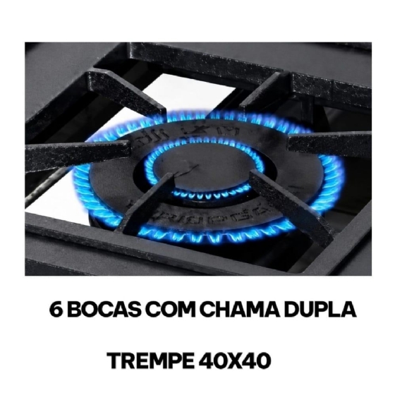Fogão Industrial Lateral 6 Bocas Duplas Baixa Pressão 40x40 Venâncio M6