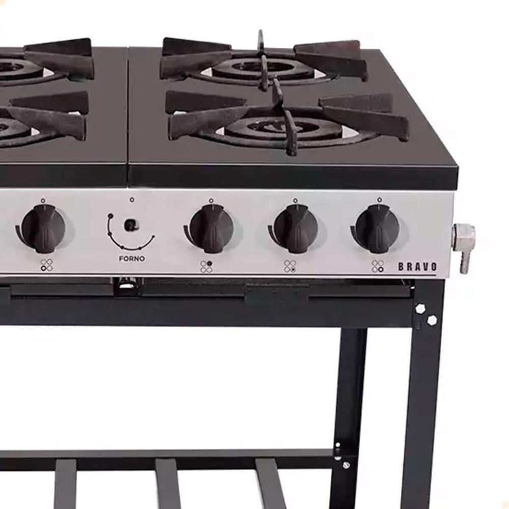 Fogão Industrial Venâncio 4 Bocas Baixa Pressão Sem Forno Linha Bravo Grafite BR4B
