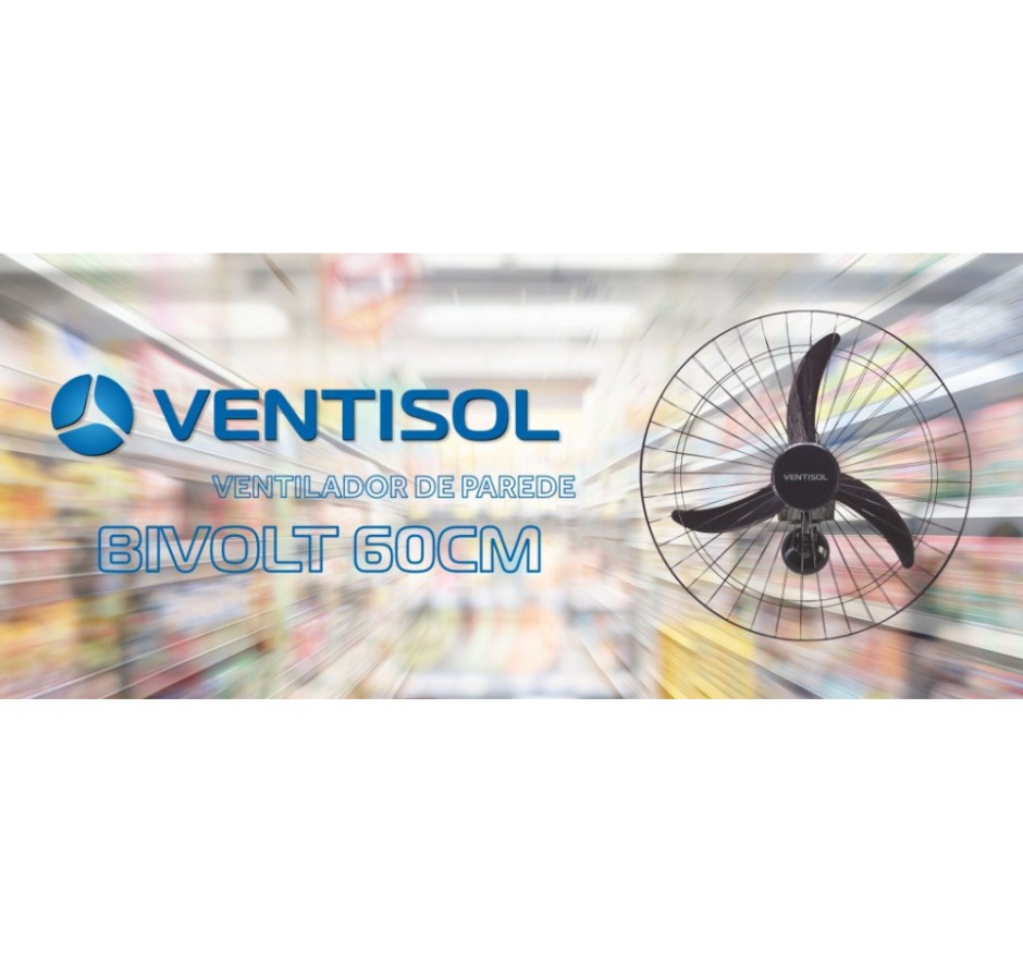 Ventilador de Parede Preto 60cm Comercial 200W Ventisol Bivolt