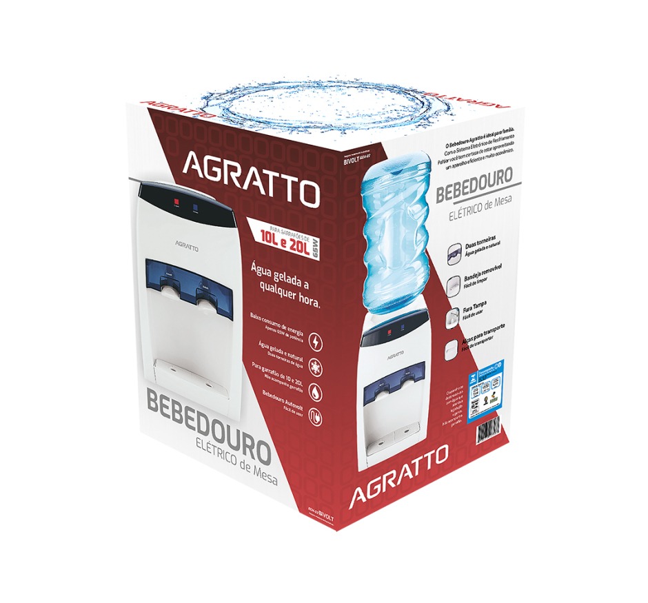 Bebedouro de Mesa Galão/Garrafa Eletrônico 65W Agratto MOD BEM 03 Bivolt