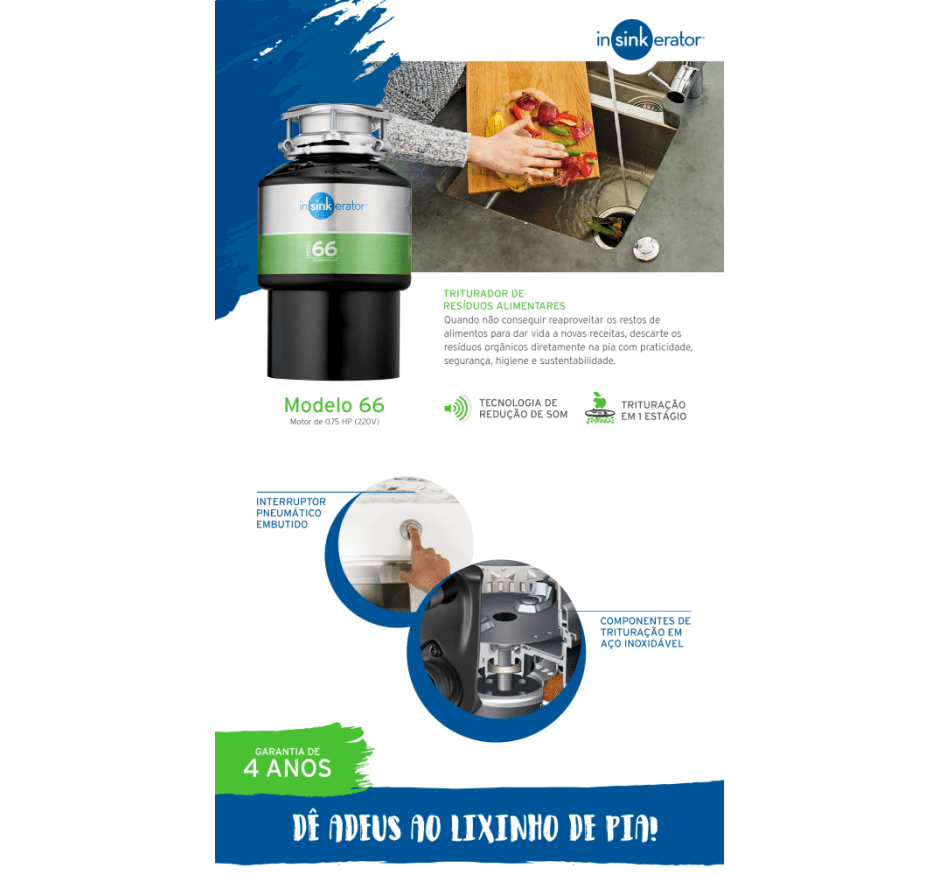 Triturador de Resíduos Alimentares Insinkerator Modelo 66 0,75HP 220V