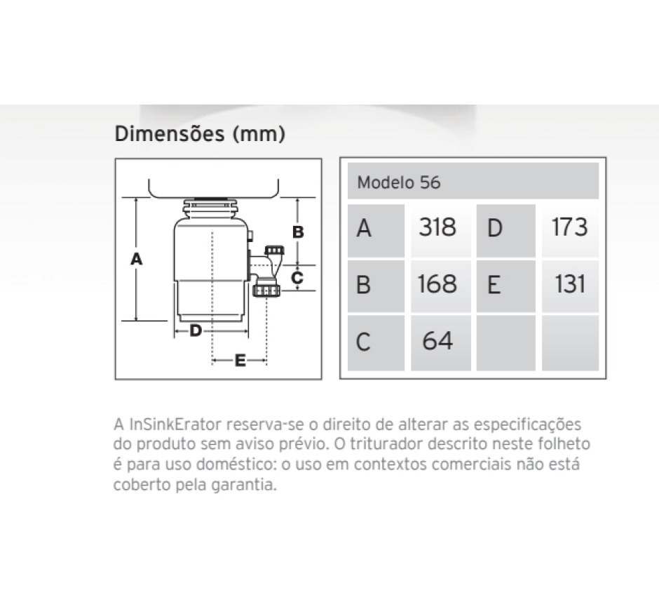 Triturador de Resíduos Alimentares Insinkerator Modelo 56 0,55HP 220V
