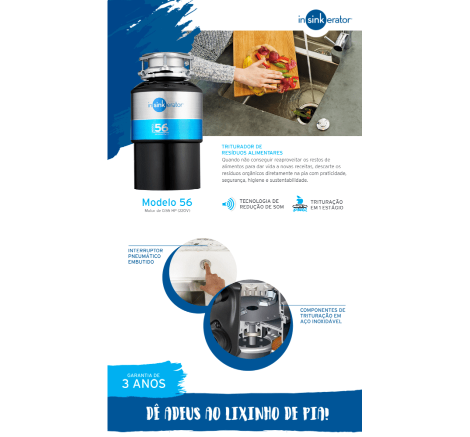 Triturador de Resíduos Alimentares Insinkerator Modelo 56 0,55HP 220V