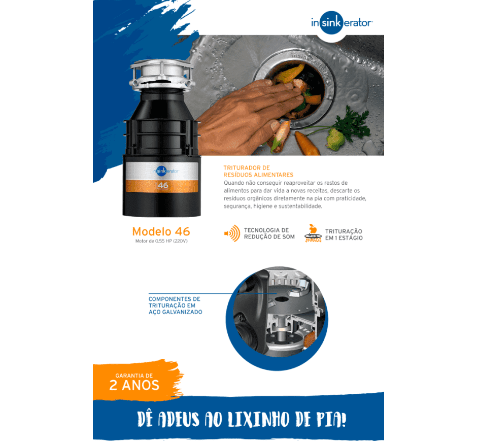 Triturador de Resíduos Alimentares Insinkerator Modelo 46 0,50HP 127V