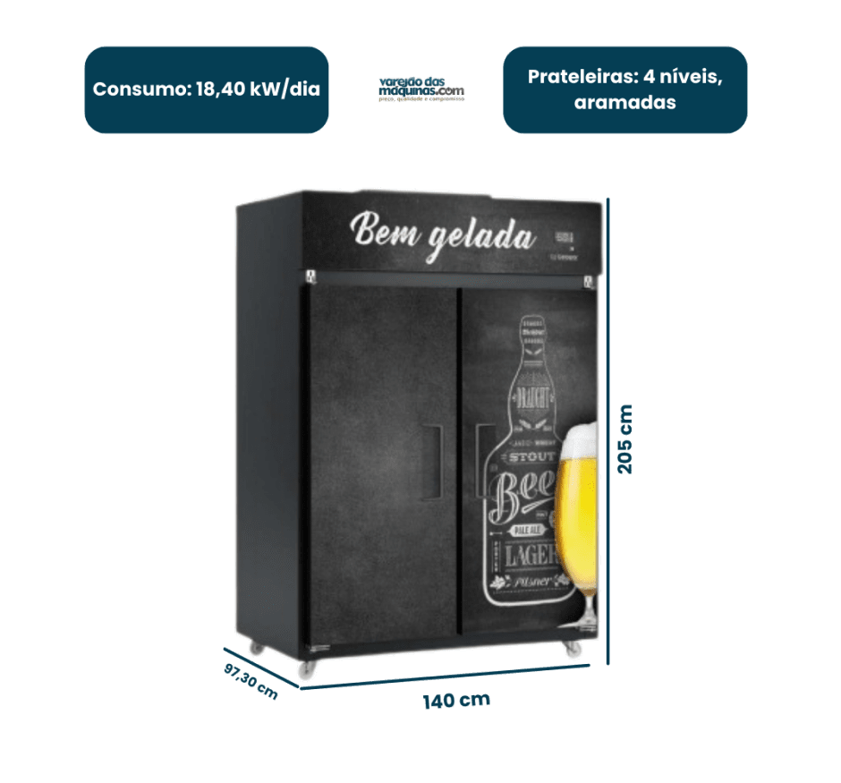 Minicâmara Cervejeira Porta Dupla 1421 Litros Gelopar GMCB-2P PR 220V